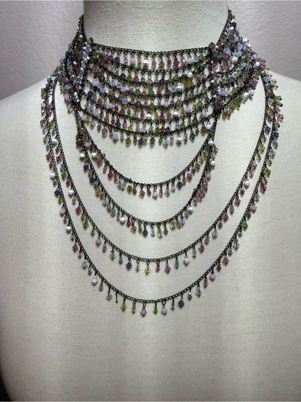 Erickson Beamon Pastel Multi-Row Crystal Fringe Choker Necklace